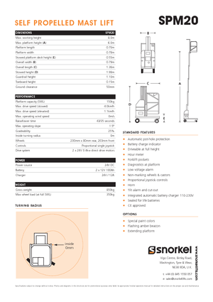 Kołowe platformy robocze z masztem pionowym Snorkel SPM20