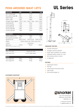 Kołowe platformy robocze z masztem pionowym Snorkel UL32AC