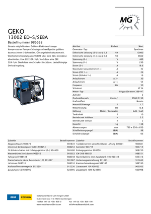 Agregaty prądotwórcze z silnikiem spalinowym Geko ® 13002 ED-S/SEBA
