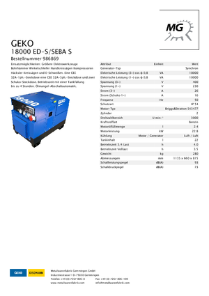 Agregaty prądotwórcze z silnikiem spalinowym Geko ® 18000 ED-S/SEBA