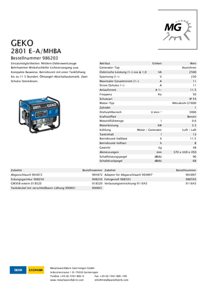 Agregaty prądotwórcze z silnikiem spalinowym Geko ® 2801 E-A/MHBA