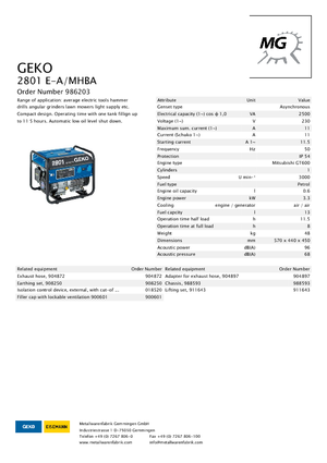 Agregaty prądotwórcze z silnikiem spalinowym Geko ® 2801 E-A/MHBA