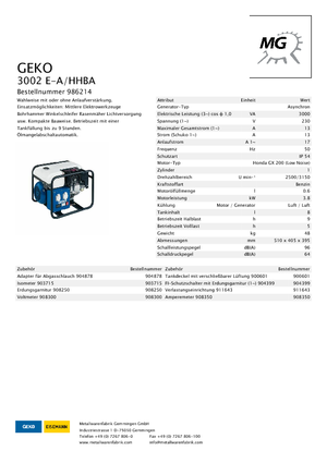 Agregaty prądotwórcze z silnikiem spalinowym Geko ® 3002 E-A/HHBA*