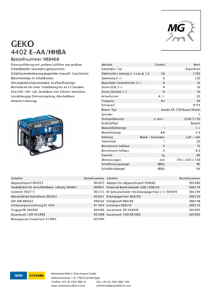 Agregaty prądotwórcze z silnikiem spalinowym Geko ® 4402 E-AA/HHBA*