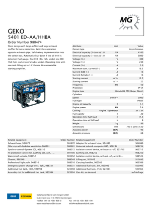 Agregaty prądotwórcze z silnikiem spalinowym Geko ® 5401 ED-AA/HHBA