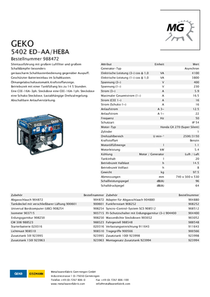 Agregaty prądotwórcze z silnikiem spalinowym Geko ® 5402 ED-AA/HEBA*