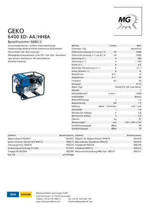 Agregaty prądotwórcze z silnikiem spalinowym Geko ® 6400 ED-AA/HHBA