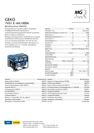 Agregaty prądotwórcze z silnikiem spalinowym Geko ® 7401 E-AA/HEBA