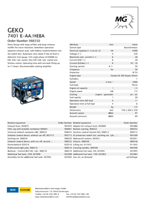 Agregaty prądotwórcze z silnikiem spalinowym Geko ® 7401 E-AA/HEBA