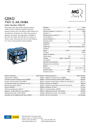 Agregaty prądotwórcze z silnikiem spalinowym Geko ® 7401 E-AA/HHBA