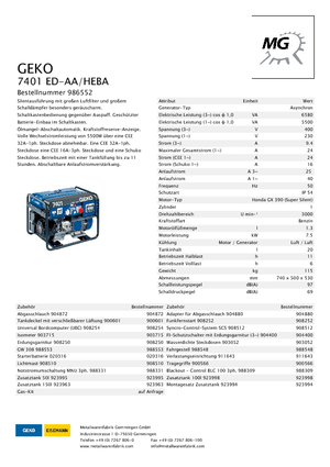 Agregaty prądotwórcze z silnikiem spalinowym Geko ® 7402 ED-AA/HHBA