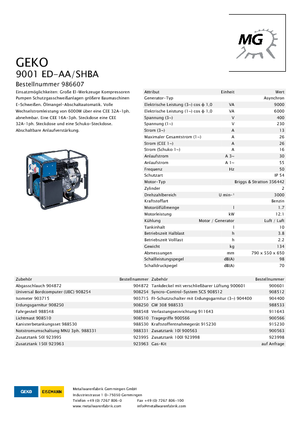Agregaty prądotwórcze z silnikiem spalinowym Geko ® 9001 ED-AA/SHBA