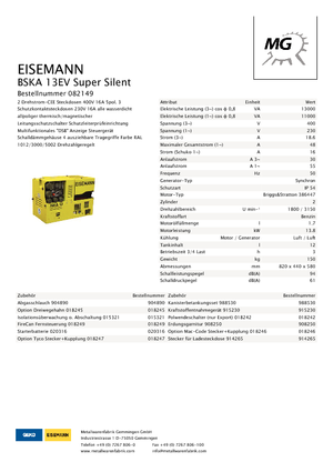 Agregaty prądotwórcze z silnikiem spalinowym Eisemann BSKA 13 EV