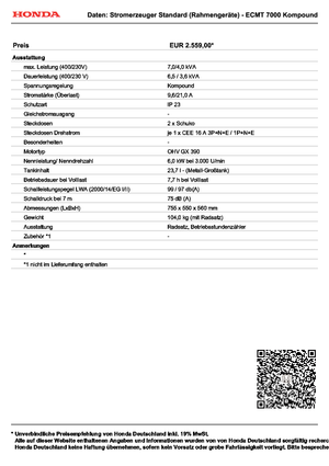 Agregaty prądotwórcze z silnikiem spalinowym Honda ECMT 7000