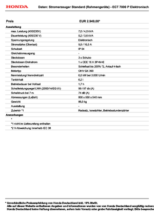 Agregaty prądotwórcze z silnikiem spalinowym Honda ECT 7000 P