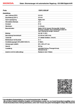 Agregaty prądotwórcze z silnikiem spalinowym Honda EG 5500