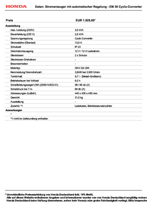 Agregaty prądotwórcze z silnikiem spalinowym Honda EM 30