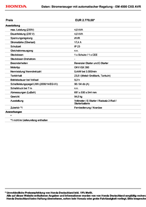 Agregaty prądotwórcze z silnikiem spalinowym Honda EM 4500 CXS