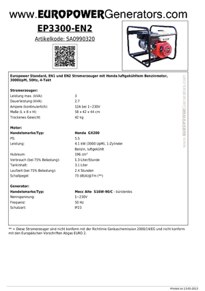 Agregaty prądotwórcze z silnikiem spalinowym Europower EP 3300 EN2 (MA)