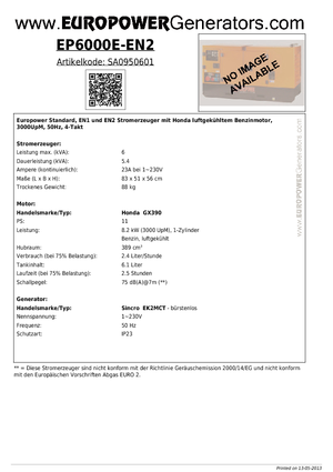 Agregaty prądotwórcze z silnikiem spalinowym Europower EP 6000 E-EN2 (S)