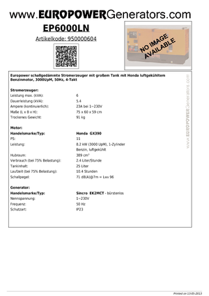 Agregaty prądotwórcze z silnikiem spalinowym Europower EP6000LN (S)
