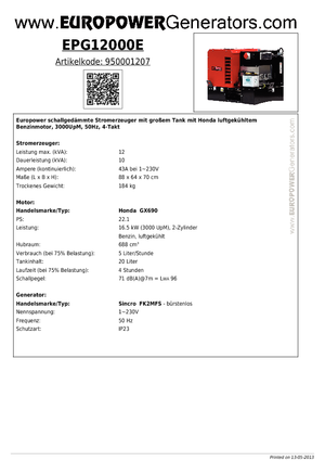 Agregaty prądotwórcze z silnikiem spalinowym Europower EPG12000E (S)