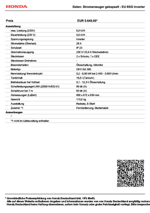 Agregaty prądotwórcze z silnikiem spalinowym Honda EU 65 iS