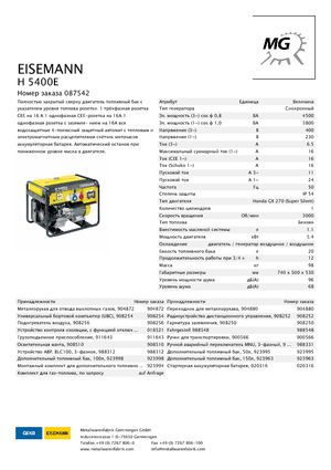 Agregaty prądotwórcze z silnikiem spalinowym Eisemann H 5400  E