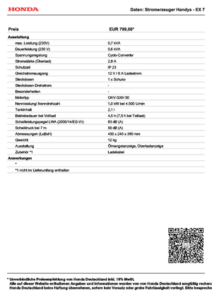 Agregaty prądotwórcze z silnikiem spalinowym Honda Handy EX 7