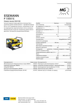 Agregaty prądotwórcze z silnikiem spalinowym Eisemann P 10001 E
