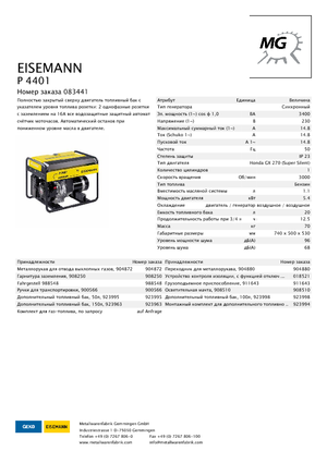 Agregaty prądotwórcze z silnikiem spalinowym Eisemann P 4401