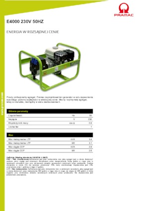 Agregaty prądotwórcze z silnikiem spalinowym PRAMAC Lifter E 4000