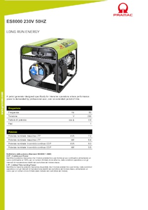 Agregaty prądotwórcze z silnikiem spalinowym PRAMAC Lifter ES 8000