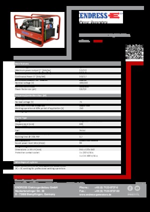 Agregaty prądotwórcze z silnikiem spalinowym Endress ESE 1006 SDHS-DC ES / 30-300 A