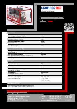 Agregaty prądotwórcze z silnikiem spalinowym Endress ESE 804 SDHS-DC / 40-220 A