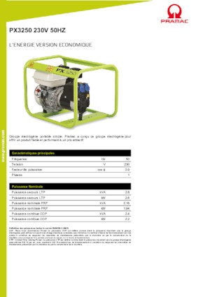 Agregaty prądotwórcze z silnikiem spalinowym PRAMAC Lifter PX 3250