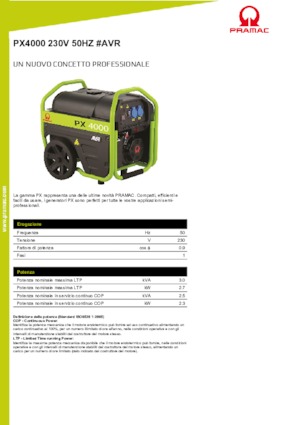 Agregaty prądotwórcze z silnikiem spalinowym PRAMAC Lifter PX 4000