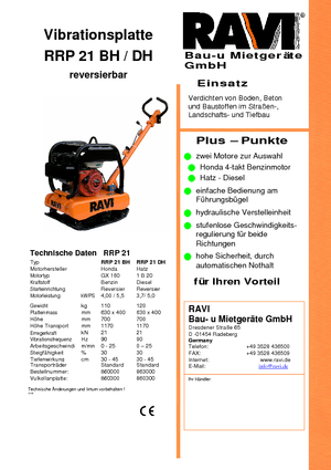 Rewersyjne Zagęszczarki / płyty wibracyjne Ravi RRP 21 BH