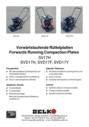 Jednokierunkowe Zagęszczarki / płyty wibracyjne Delko SV 17 H