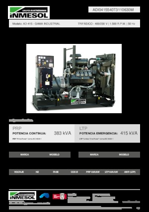 Agregaty prądotwórcze z silnikiem wysokoprężnym INMESOL AD-415