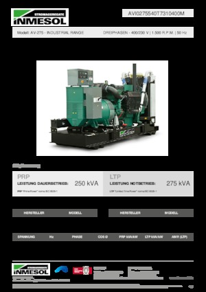 Agregaty prądotwórcze z silnikiem wysokoprężnym INMESOL AV-275