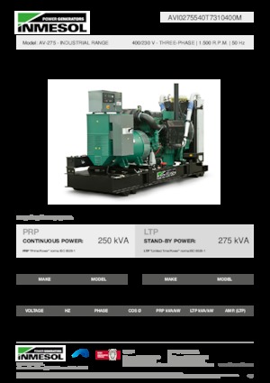 Agregaty prądotwórcze z silnikiem wysokoprężnym INMESOL AV-275