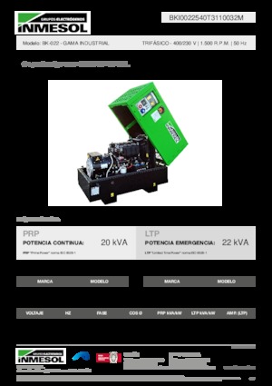 Agregaty prądotwórcze z silnikiem wysokoprężnym INMESOL BK-022