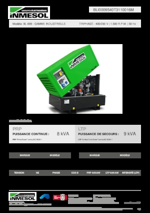 Agregaty prądotwórcze z silnikiem wysokoprężnym INMESOL BL-009