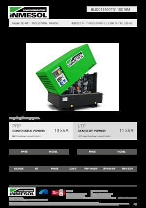 Agregaty prądotwórcze z silnikiem wysokoprężnym INMESOL BL-011