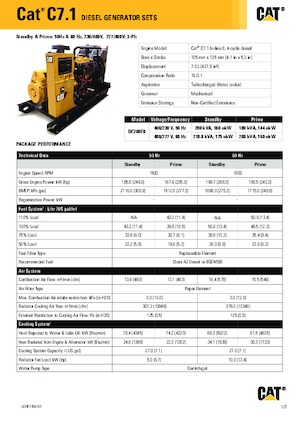 Agregaty prądotwórcze z silnikiem wysokoprężnym Caterpillar C7.1-DE 200