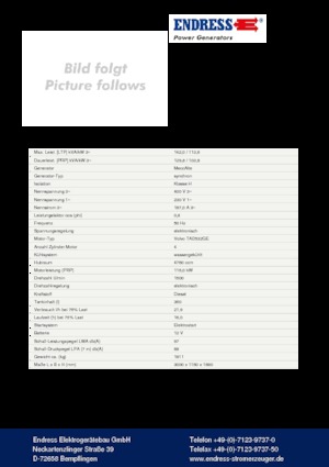 Agregaty prądotwórcze z silnikiem wysokoprężnym Endress ESE 150 VW/AS