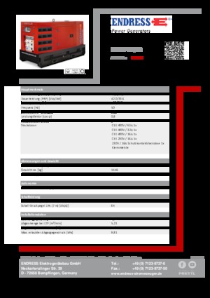 Agregaty prądotwórcze z silnikiem wysokoprężnym Endress ESE 50 YW/RS