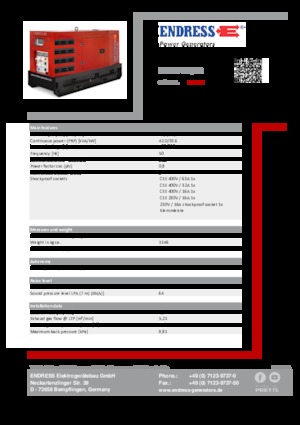 Agregaty prądotwórcze z silnikiem wysokoprężnym Endress ESE 50 YW/RS