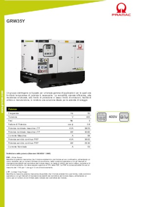 Agregaty prądotwórcze z silnikiem wysokoprężnym PRAMAC Lifter GRW 35 Y